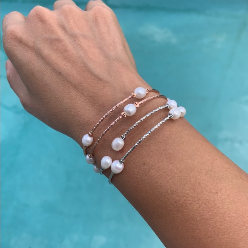 COPY - Pearl stretchy wire rose gold  color adjustable bracelet